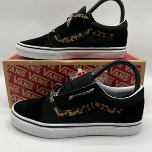 NEW Vans Old Skool Black Sneakers Size 5.5Y/7 Women's Leopard Shoes VN0A4uHZNUO
